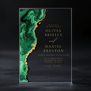 Elegante Emerald Green Gold Agate Wedding Acryleinladungen