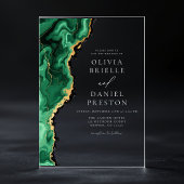 Elegante Emerald Green Gold Agate Wedding Acryleinladungen