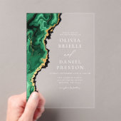 Elegante Emerald Green Gold Agate Wedding Acryleinladungen (Insitu (Handheld))