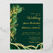 Elegante Emerald Green & Gold Agate Wedding Folieneinladung (Vorderseite)