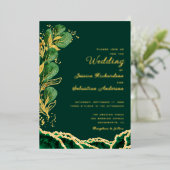 Elegante Emerald Green & Gold Agate Wedding Folieneinladung (Stehend vorne)
