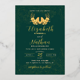 Elegante Emerald Green Gold Birds Floral Wedding Folieneinladung