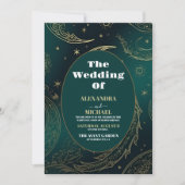 Elegante Emerald Green Gold Celestial Wedding Einladung (Vorderseite)