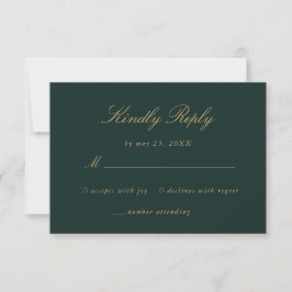 Elegante Emerald Green Gold Floral Damask Hochzeit RSVP Karte