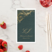 Elegante Emerald Green Gold Floral Damask Hochzeit Serviette (Beispiel)
