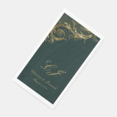 Elegante Emerald Green Gold Floral Damask Hochzeit Serviette (Ecke)