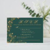 Elegante Emerald Green & Gold Floral UAWG RSVP Karte (Stehend Vorderseite)