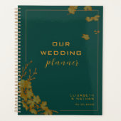 Elegante Emerald Green & Gold Floral Wedding Planer (Vorderseite)