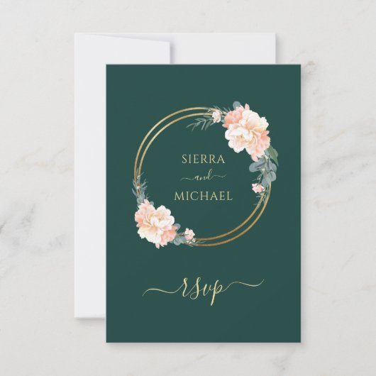 Elegante Emerald Green Gold Floral Wedding RSVP Karte (Vorderseite)