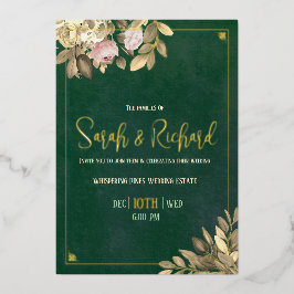 Elegante Emerald Green Gold Foil Wedding Folieneinladung