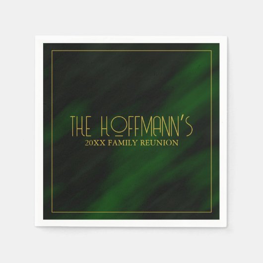 Elegante Emerald Green Gold Frame Family Wiederseh Serviette (Vorderseite)