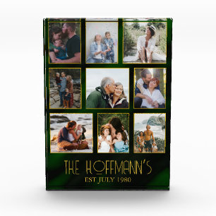 Elegante Emerald Green Gold Frame Foto Collage