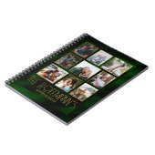 Elegante Emerald Green Gold Frame Foto Collage Notizblock (Linke Seite)