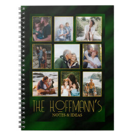 Elegante Emerald Green Gold Frame Foto Collage Notizblock