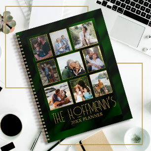 Elegante Emerald Green Gold Frame Foto Collage Planer