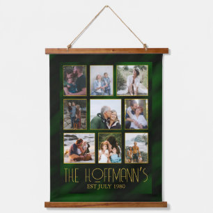 Elegante Emerald Green Gold Frame Foto Collage Wandteppich Mit Holzrahmen