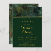 Elegante Emerald Green & Gold Glitzer Agate Weddin Einladung (Vorne/Hinten)
