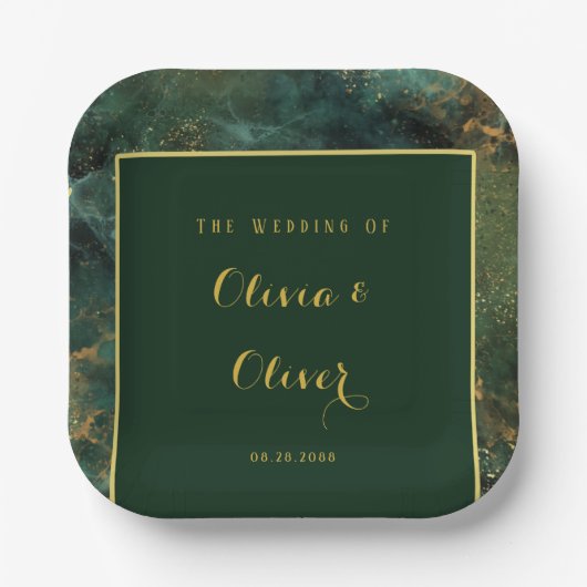 Elegante Emerald Green & Gold Glitzer Wedding Pappteller (Vorderseite)