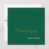 Elegante Emerald Green & Gold Script Wedding Dankeskarte (Vorne/Hinten)