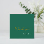 Elegante Emerald Green & Gold Script Wedding Dankeskarte (Stehend Vorderseite)