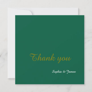 Elegante Emerald Green & Gold Script Wedding Dankeskarte
