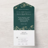 Elegante Emerald Green Gold Swirl Wedding All In One Einladung (Innen Boden)