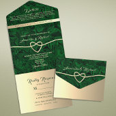 Elegante Emerald Green Gold Wedding All In One Einladung
