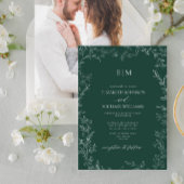 Elegante Emerald Green Leaf Foto Monogram Wedding Einladung