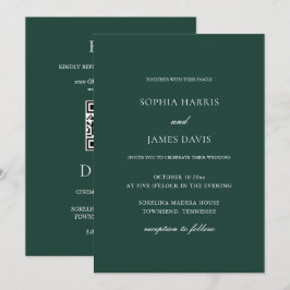 Elegante Emerald Green Minimal Wedding All in One Einladung