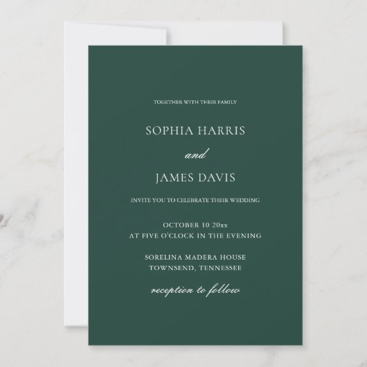 Elegante Emerald Green Minimalistisch Wedding Einladung (Vorderseite)