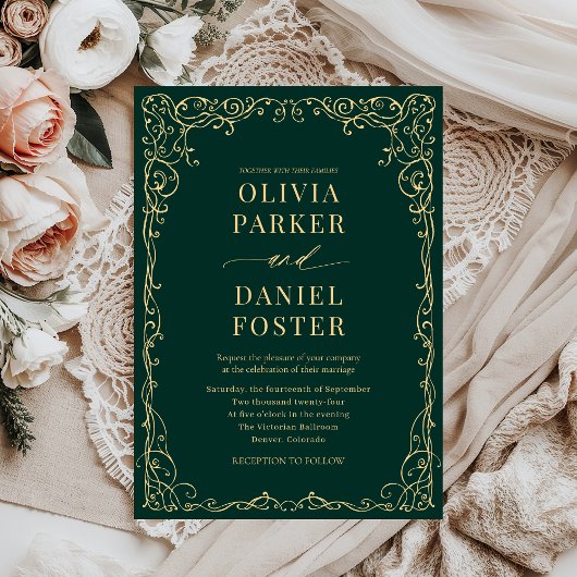 Elegante Emerald Green Minimalistisch Wedding Einladung