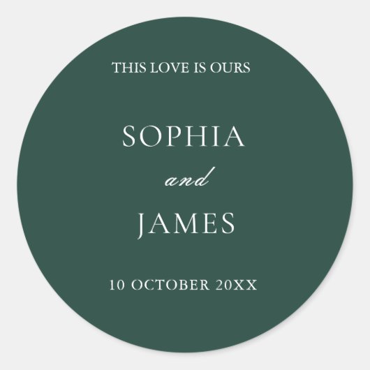 Elegante Emerald Green Minimalistisch Wedding Runder Aufkleber (Vorderseite)