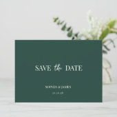 Elegante Emerald Green Minimalistisch Wedding Save The Date (Stehend Vorderseite)