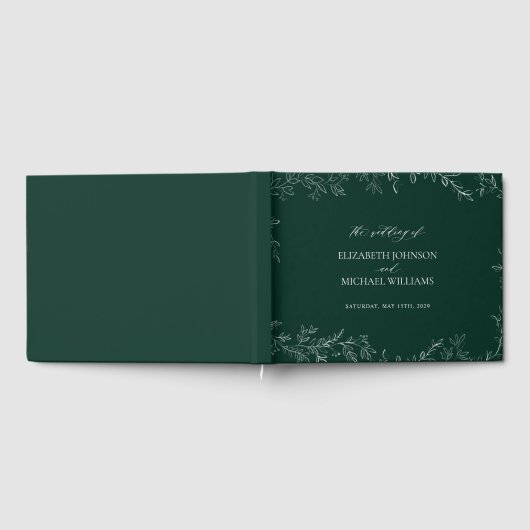 Elegante Emerald Green Moderne Rustikale Leaf-Hoch Gästebuch (Voll)