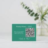 Elegante Emerald Green QR Code Website RSVP Card Begleitkarte (Stehend Vorderseite)