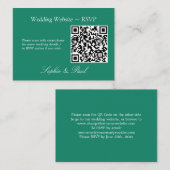 Elegante Emerald Green QR Code Website RSVP Card Begleitkarte (Vorne/Hinten)