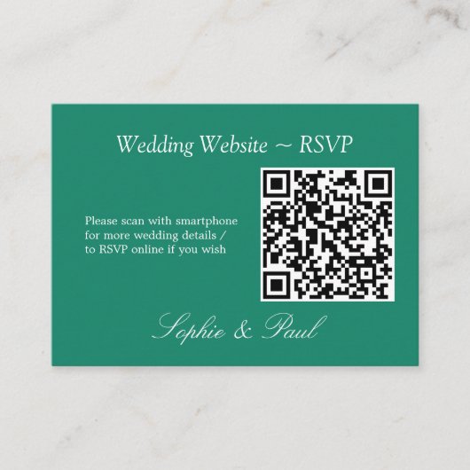 Elegante Emerald Green QR Code Website RSVP Card Begleitkarte (Vorderseite)