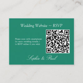 Elegante Emerald Green QR Code Website RSVP Card Begleitkarte