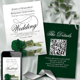 Elegante Emerald Green Rose Extravagant QR Code We Einladung