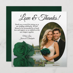 Elegante Emerald Green Rose Oval Foto Hochzeit Dankeskarte