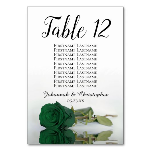 Elegante Emerald Green Rose Seating Chart Hochzeit Tischnummer (Rückseite)