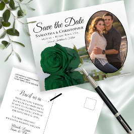Elegante Emerald Green Rose und Foto Save the Date Ankündigungspostkarte