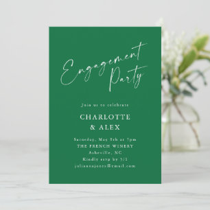 Elegante Emerald Green Script Engagement Party Einladung
