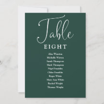 Elegante Emerald Green Seating Chart-Tischnummer