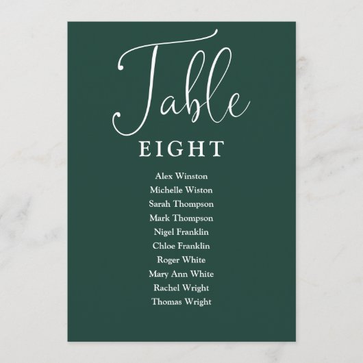Elegante Emerald Green Seating Chart-Tischnummer Einladung (Vorderseite)