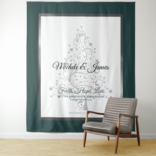 Elegante Emerald Green Silver Winter Wedding Wandteppich (Beispiel)
