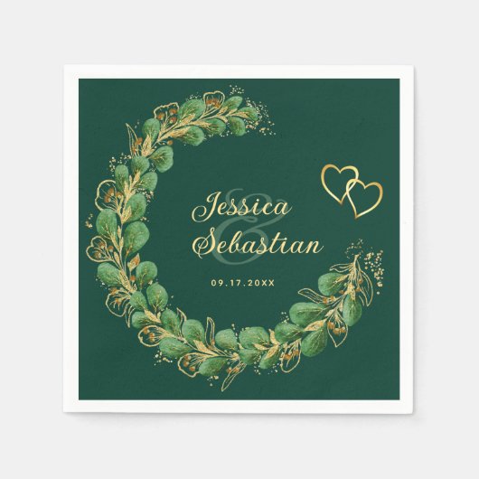 Elegante Emerald Green und Gold Eucalyptus Wedding Serviette (Vorderseite)