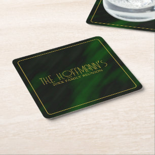 Elegante Emerald Green und Gold Family Wiedersehen Rechteckiger Pappuntersetzer