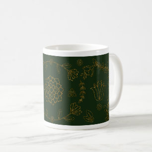 Elegante Emerald Green und Gold Floral Folk Tasse