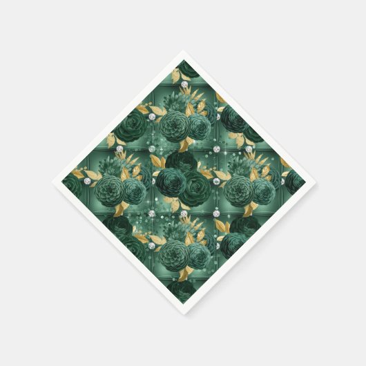 Elegante Emerald Green und Gold Floral Wedding Serviette (Ecke)
